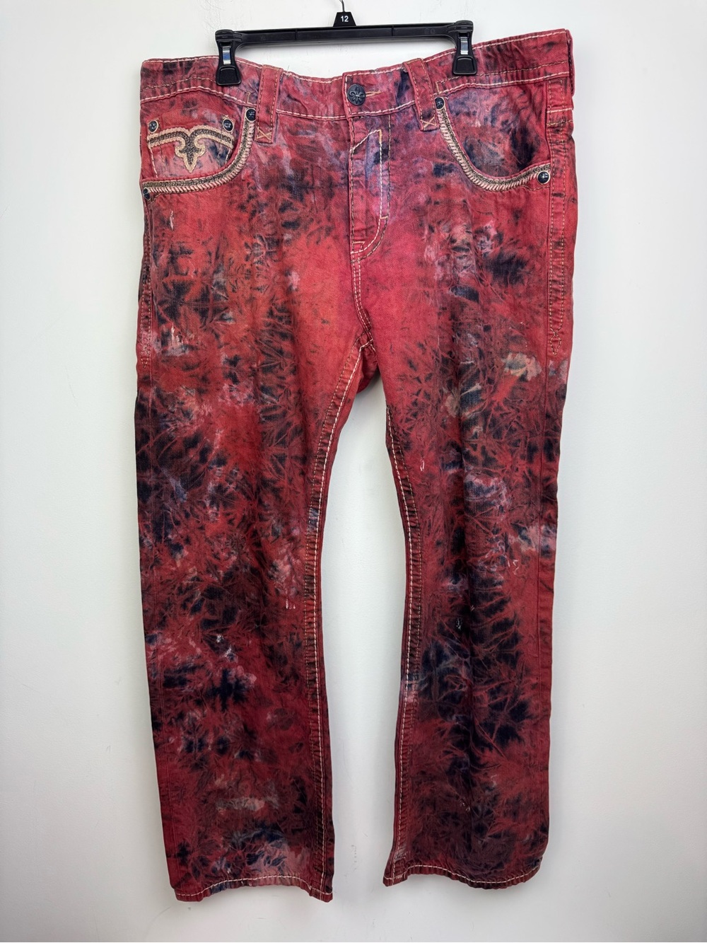 Rock Revival Men’s Red Tie Dye Dan Straight Leg Jeans Size 40